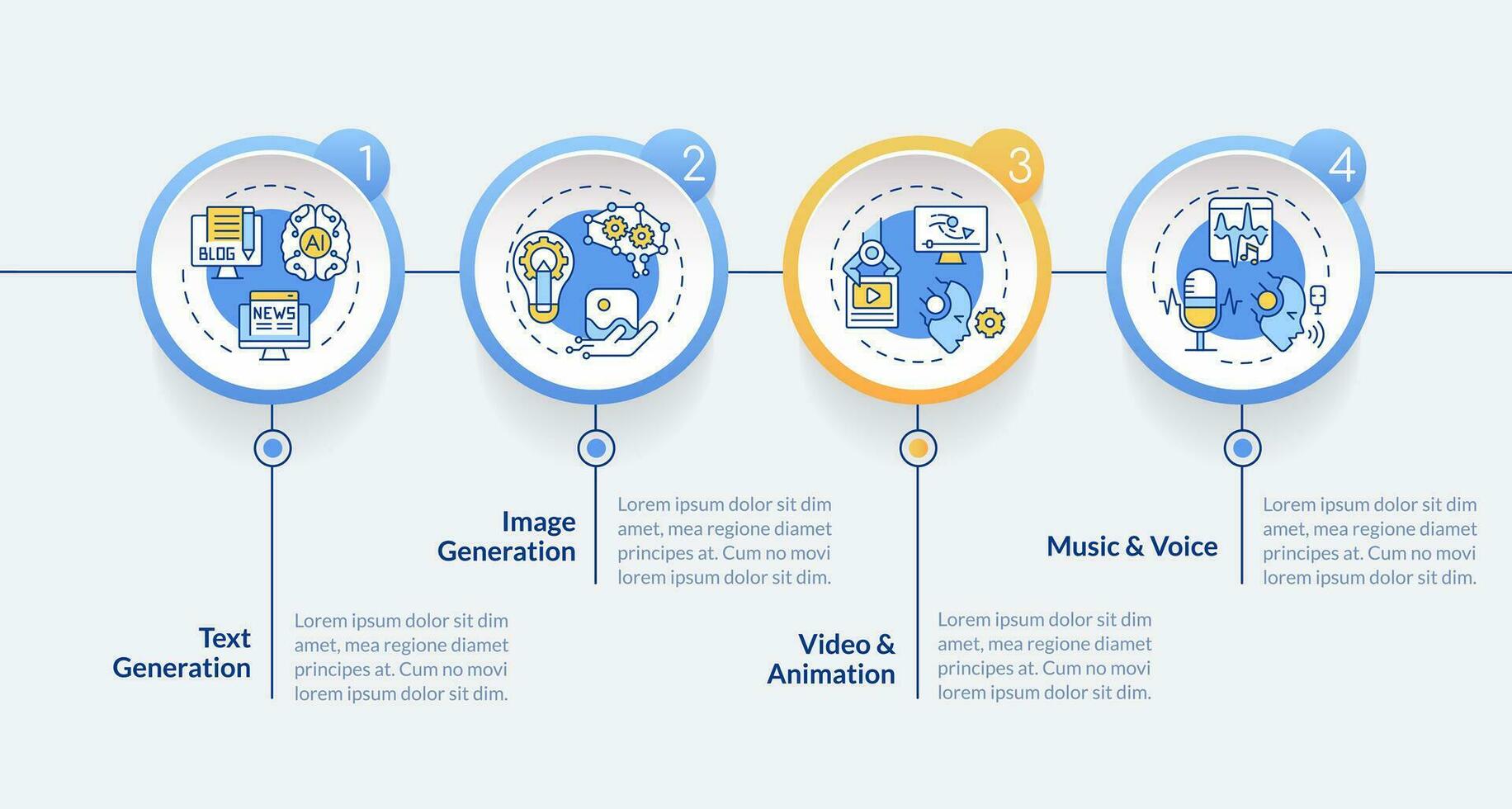 2D AI for SEO vector infographics template, data visualization with 4 steps, process timeline chart.