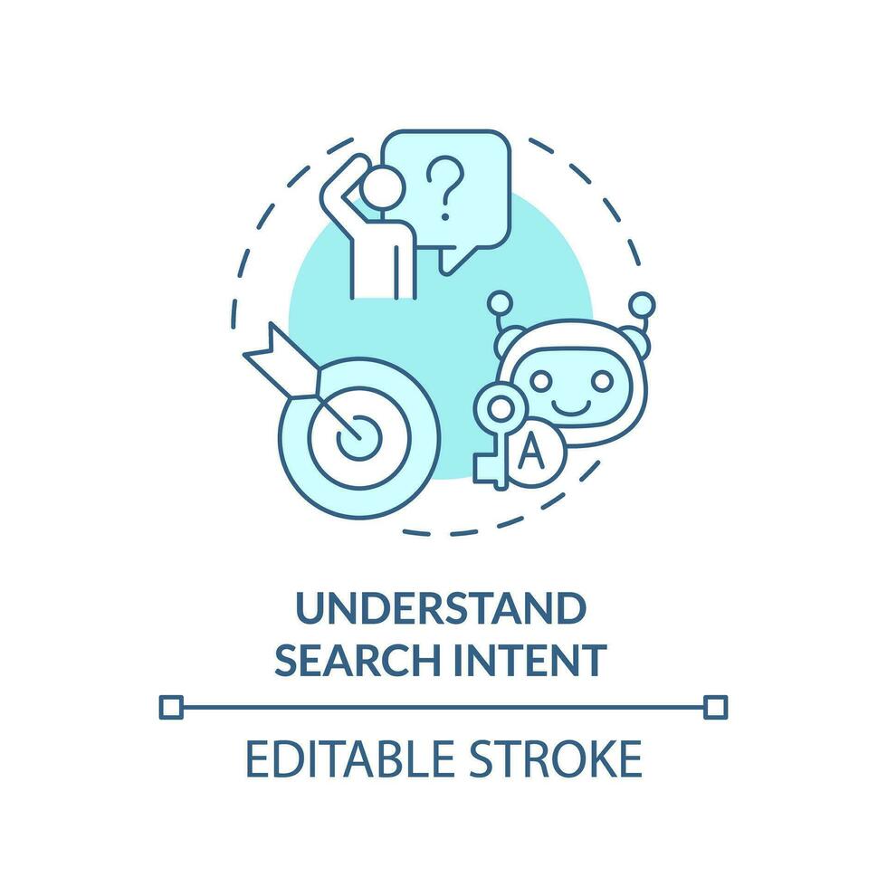 Editable understand search intent icon concept, isolated vector, AI for SEO blue thin line illustration. vector