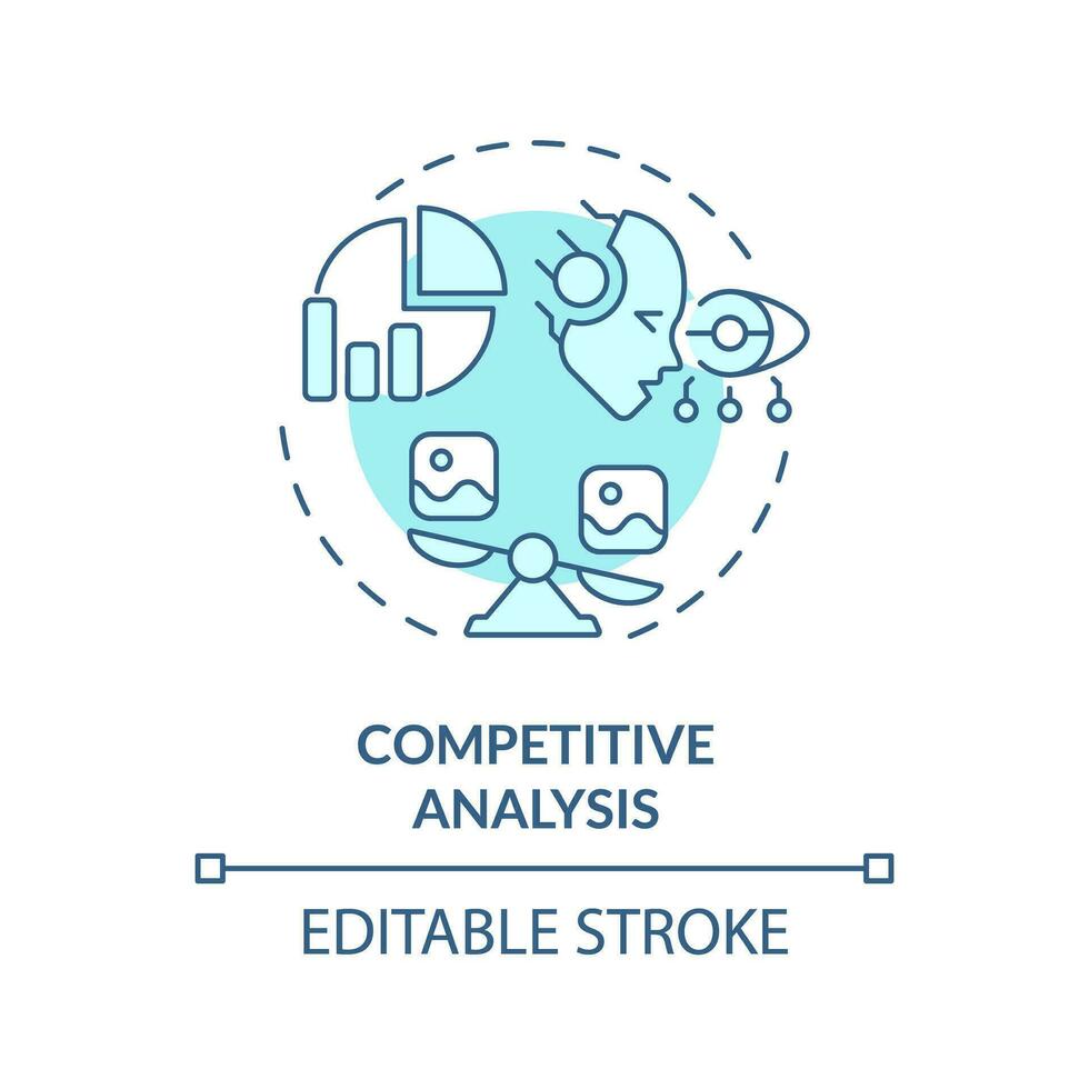 Editable competitive analysis icon concept, isolated vector, AI for SEO blue thin line illustration. vector