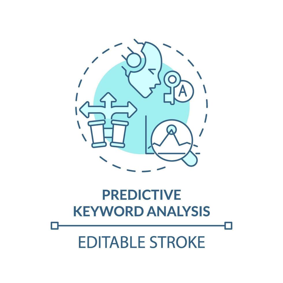 Editable predictive keyword analysis icon concept, isolated vector, AI for SEO blue thin line illustration. vector