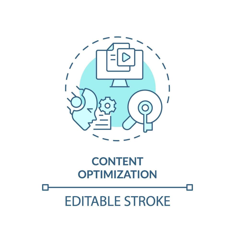 Editable content optimization icon concept, isolated vector, AI for SEO blue thin line illustration. vector