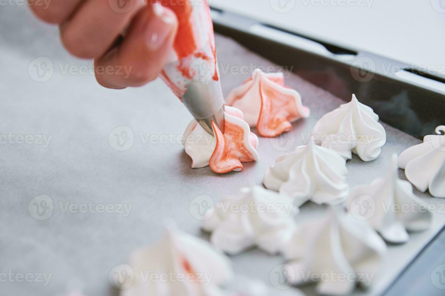 Process of baking meringue, Cooking sweet dessert photo