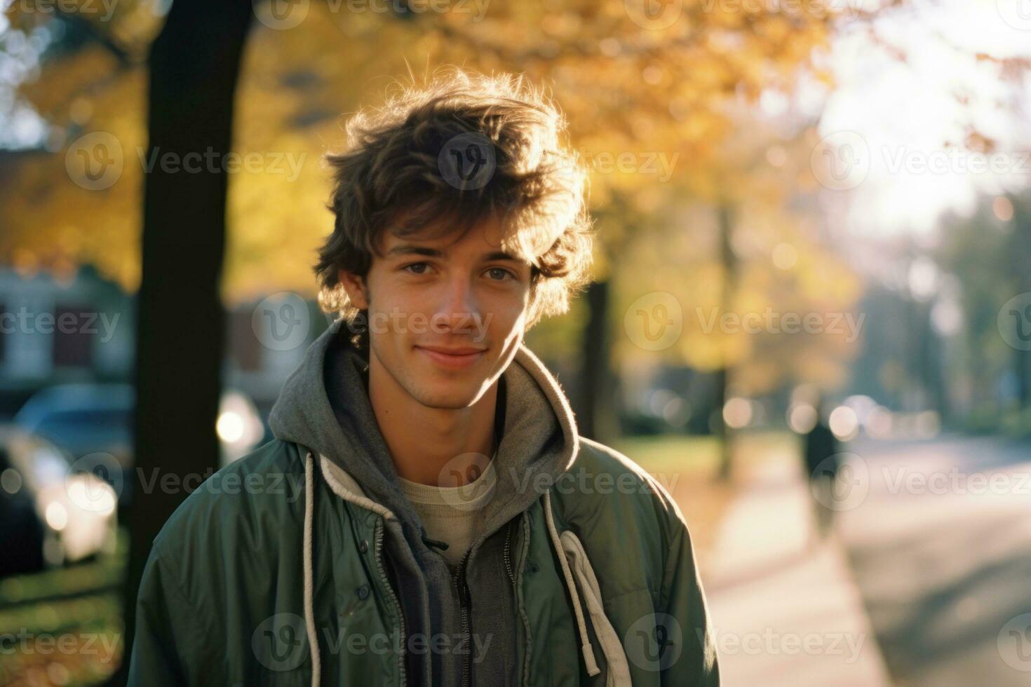 a young man in a hoodie standing on a street generative ai photo