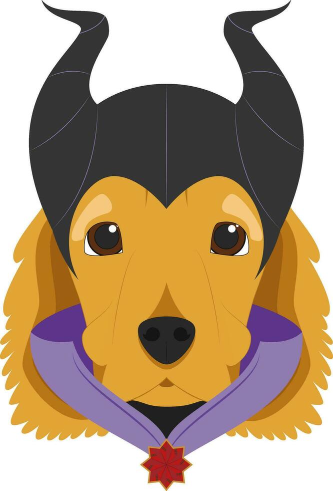 Halloween greeting card. English Cocker Spaniel dog dressed as a maleficent witch with hat and cape vector