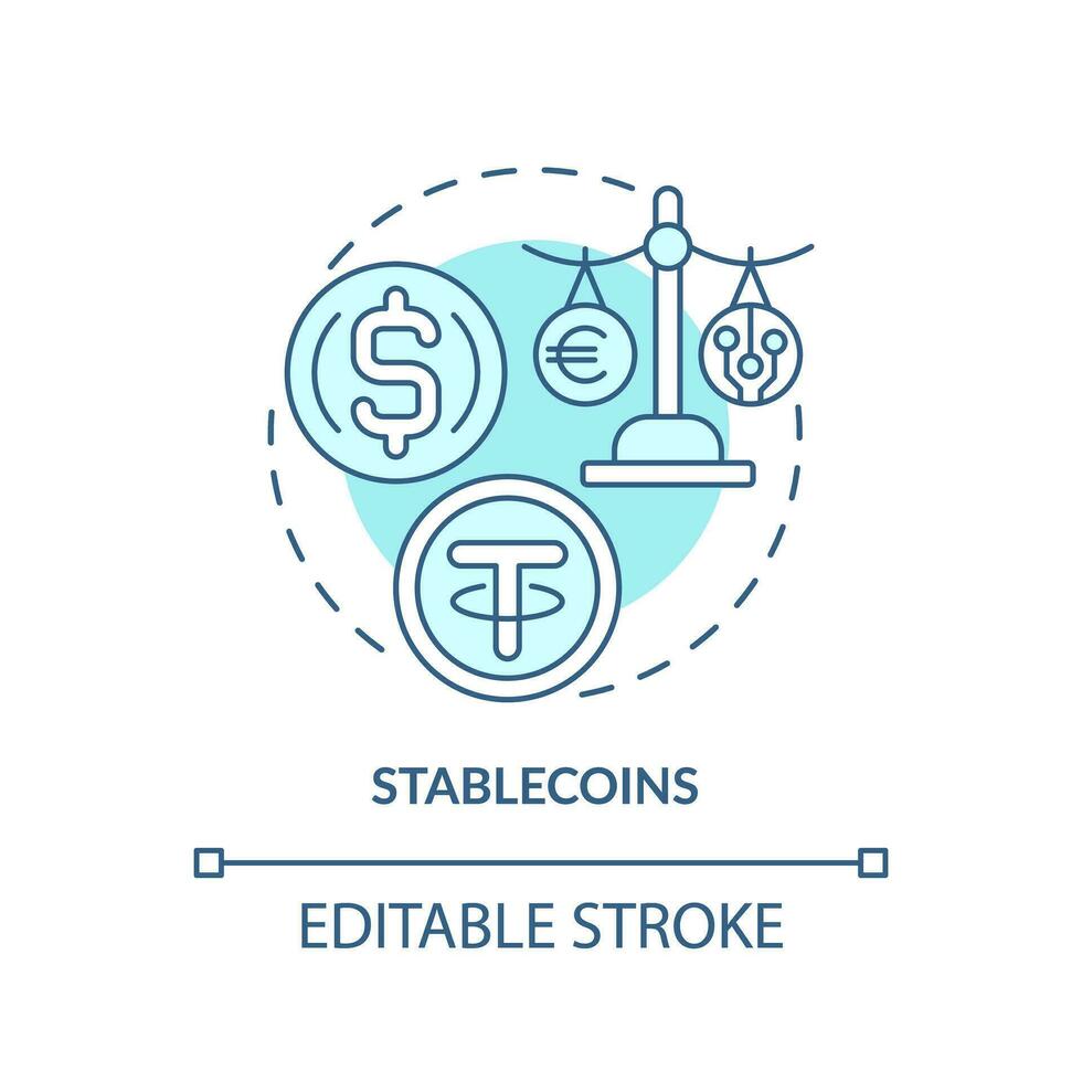 2D editable stablecoins thin line icon concept, isolated vector, blue illustration representing digital currency. vector