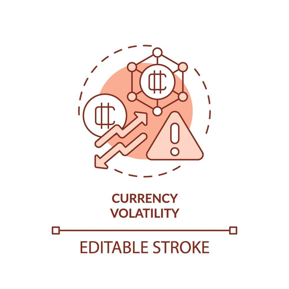 2D editable currency volatility thin line icon concept, isolated vector, red illustration representing digital currency. vector
