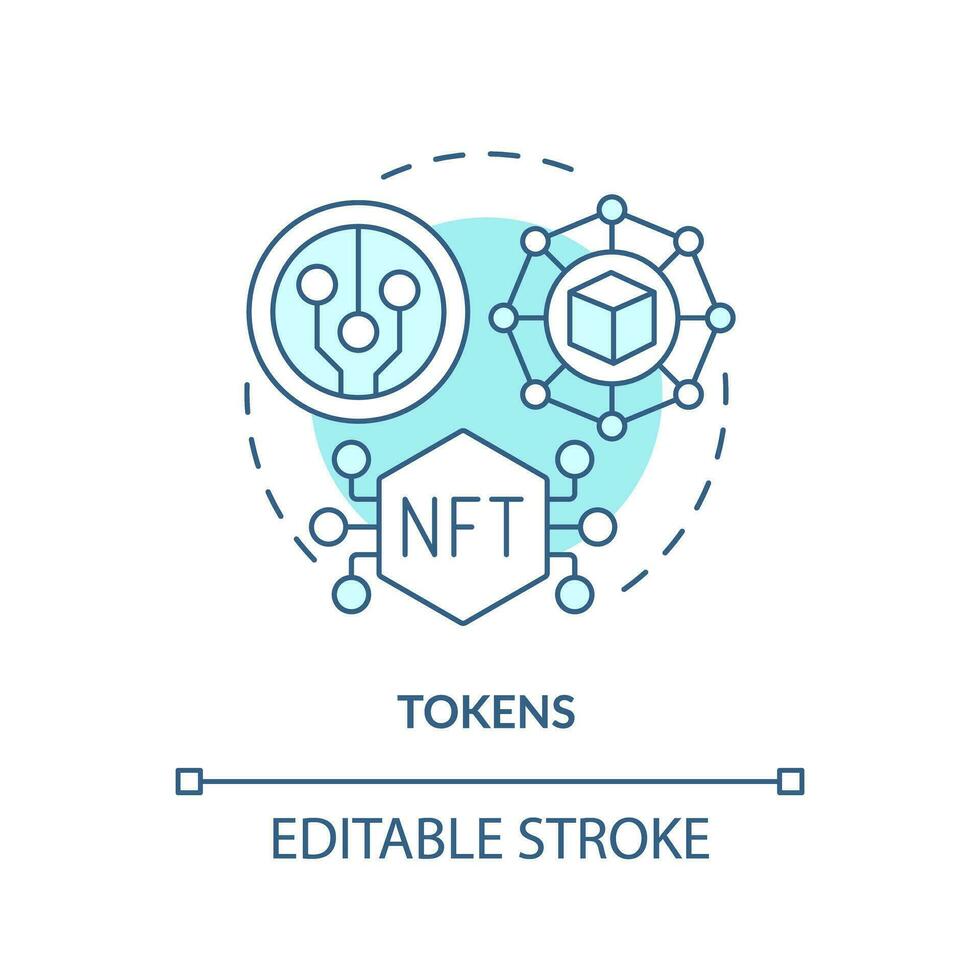 2D editable tokens thin line icon concept, isolated vector, blue illustration representing digital currency. vector