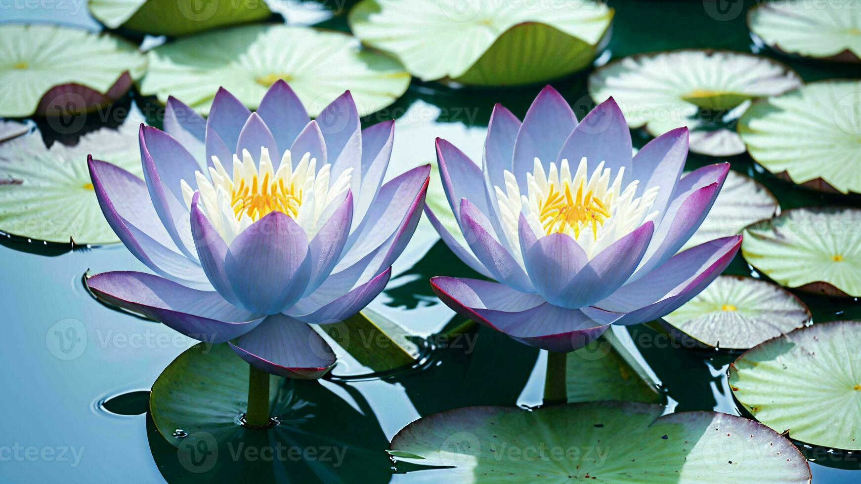 Close-Up of a Beautiful Waterlily Flower in the Bluish Waters ai generated photo