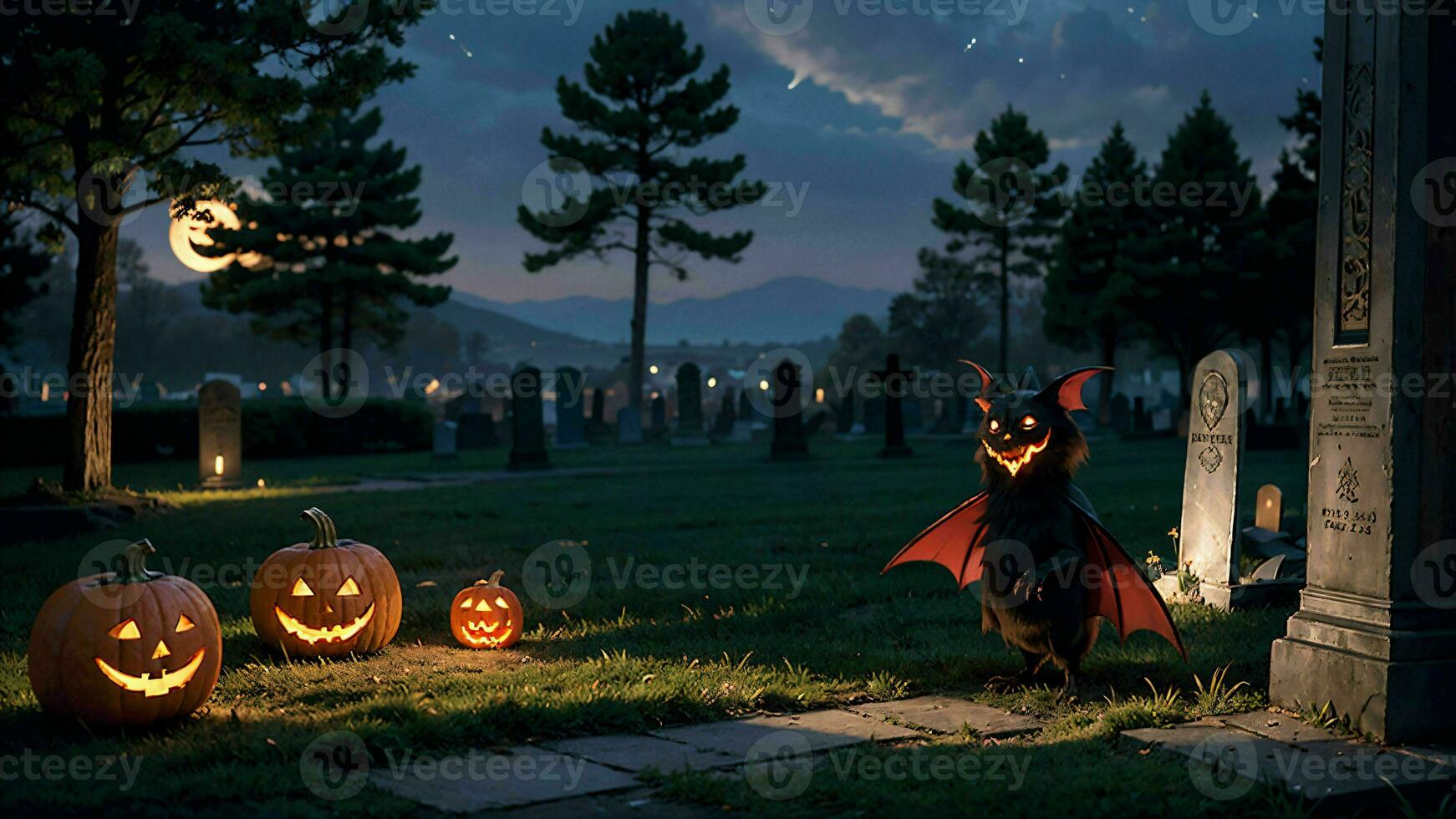 Haunting Halloween in the Spooky Graveyard ai generated photo