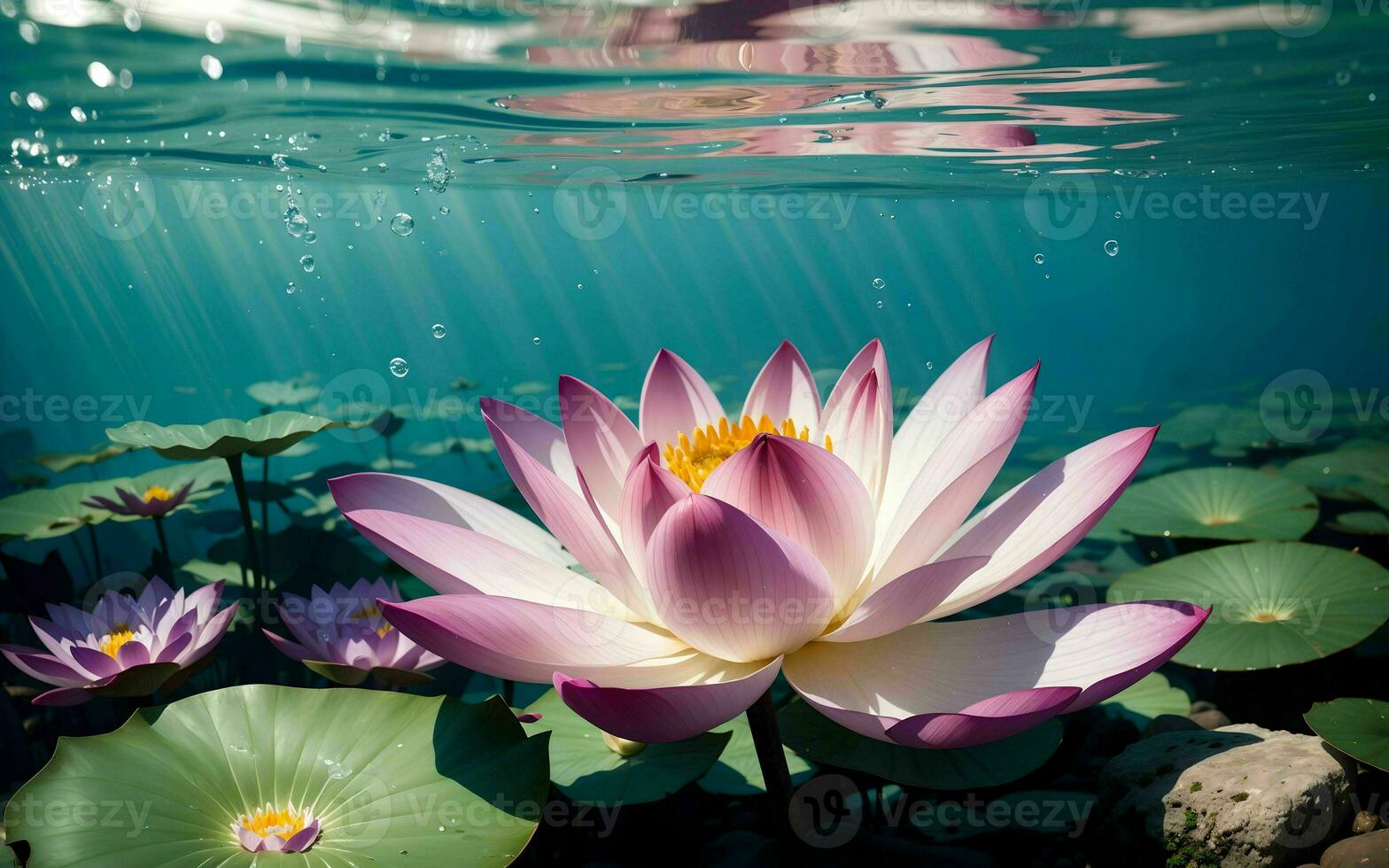 The Exquisite Pink Lotus Blossom Submerged in Tranquility ai generated photo