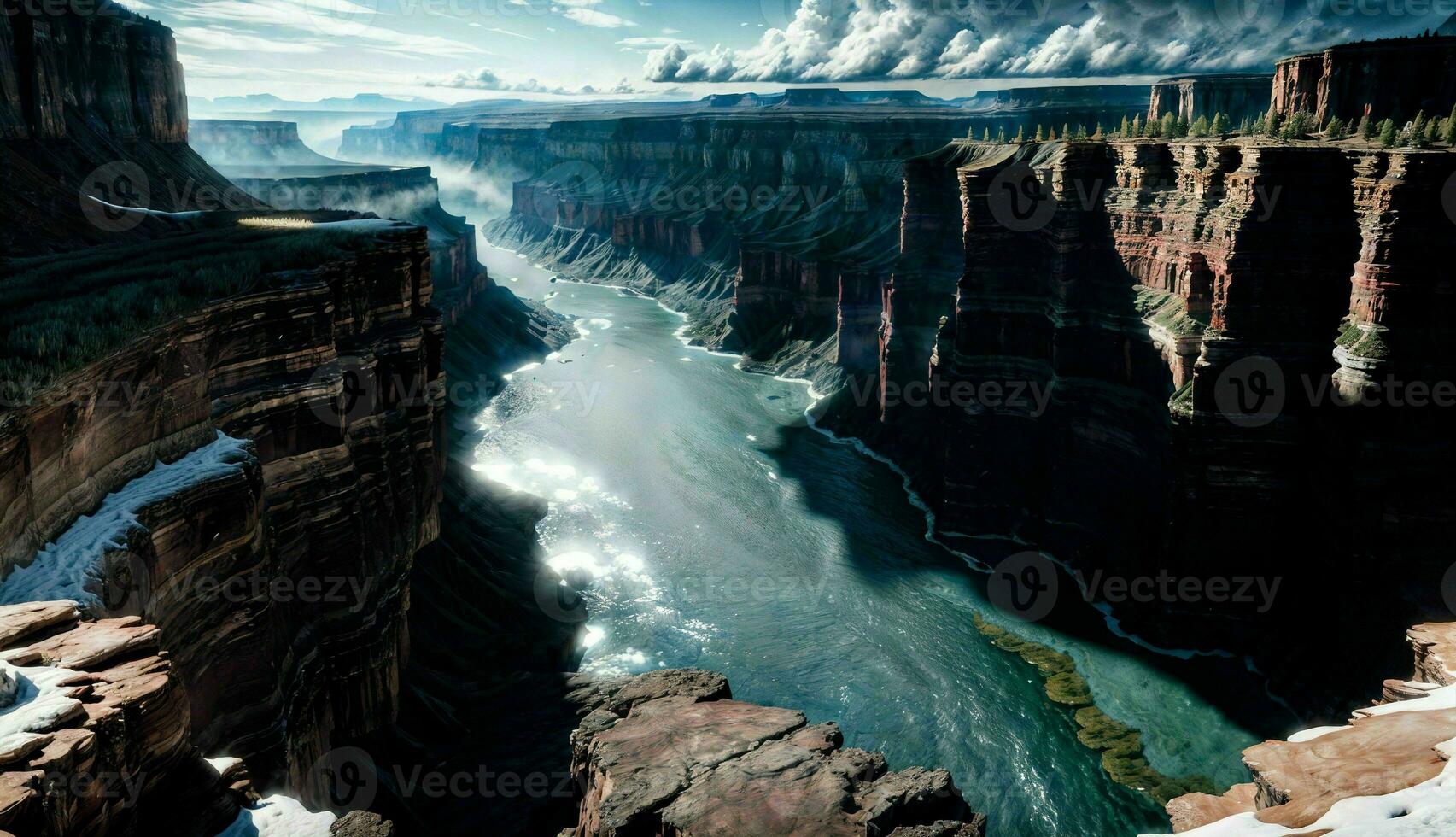 The Dramatic Panorama of a Vast Canyon Ravine ai generated photo