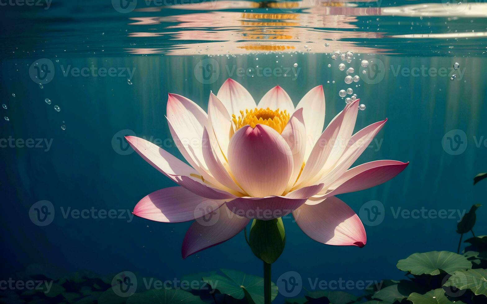 The Exquisite Pink Lotus Blossom Submerged in Tranquility ai generated photo