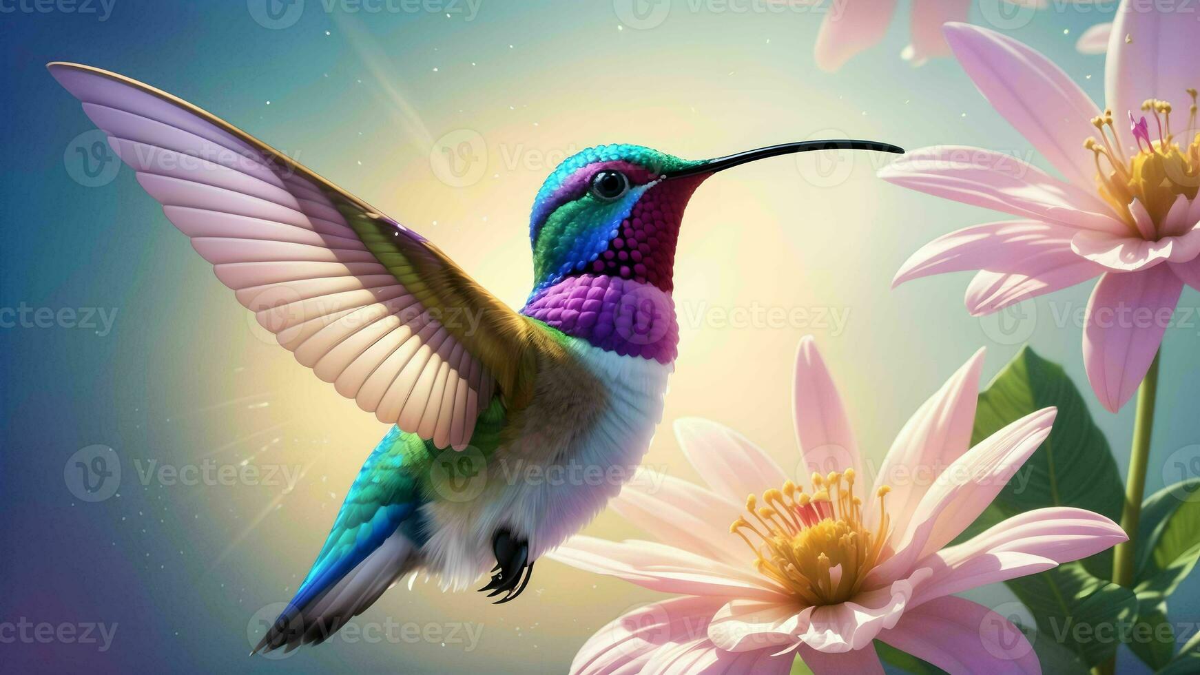 The Enchanting Moments of Hummingbirds Seeking Flower Nectar ai generated photo