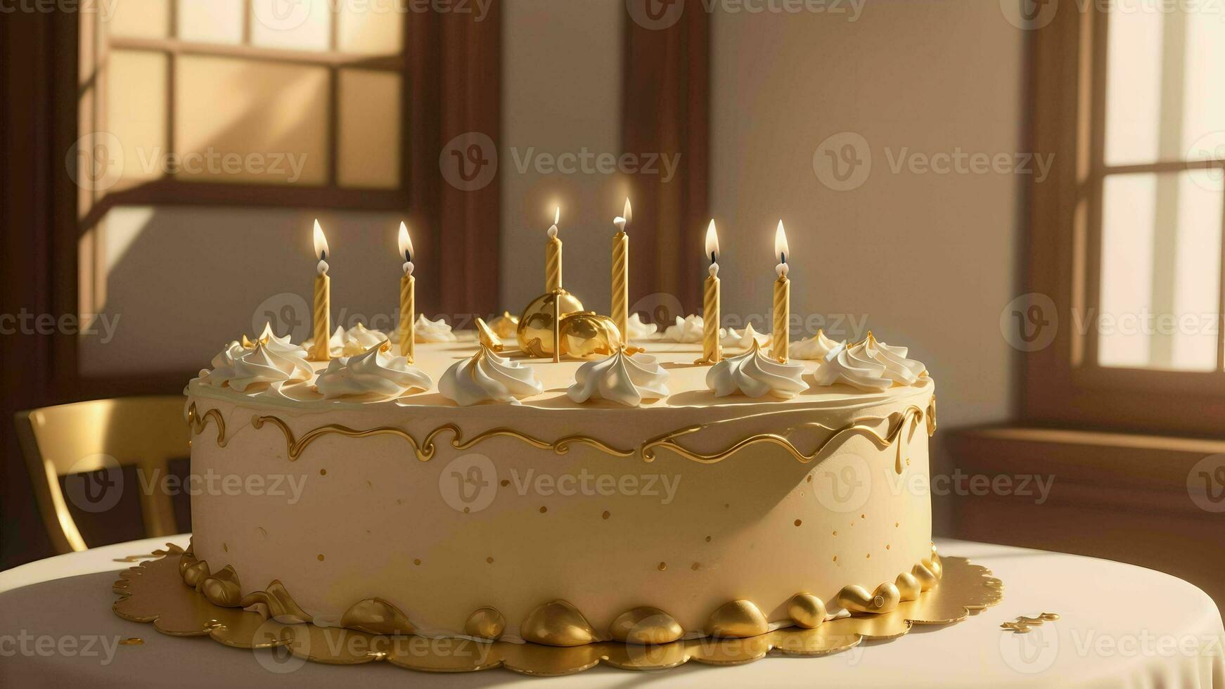 A Celebration of Delight with an Elegant Birthday Cake Golden ai generated photo