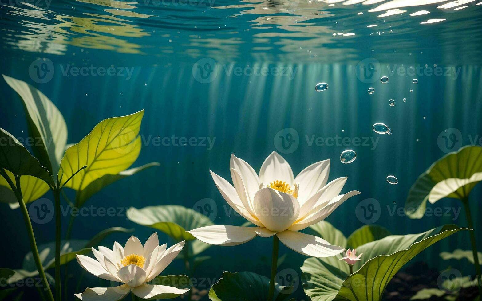 The Exquisite Pink Lotus Blossom Submerged in Tranquility ai generated photo