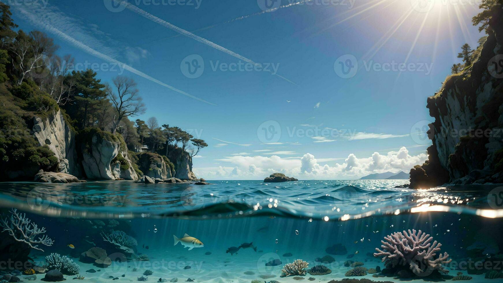 Captivating Corals Amidst Vast Underwater Sky ai generated photo