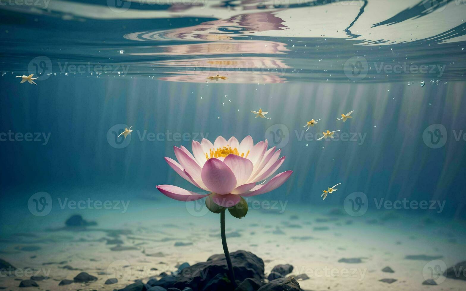 The Exquisite Pink Lotus Blossom Submerged in Tranquility ai generated photo