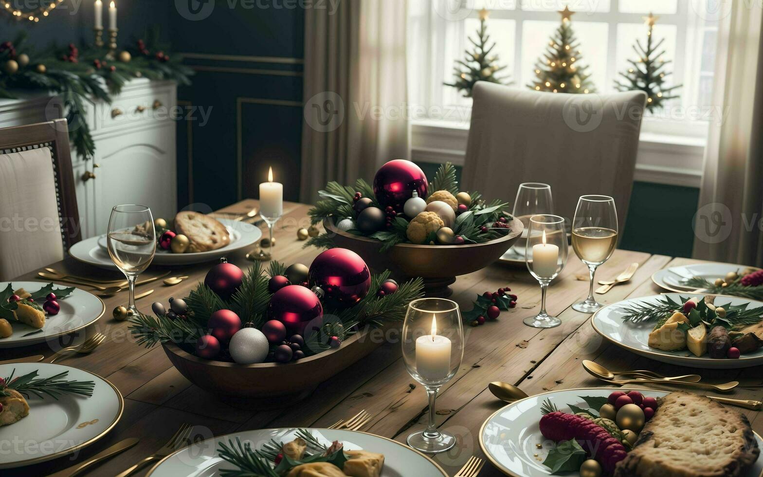 a Spectacular Christmas Dinner Table Setting ai generated photo