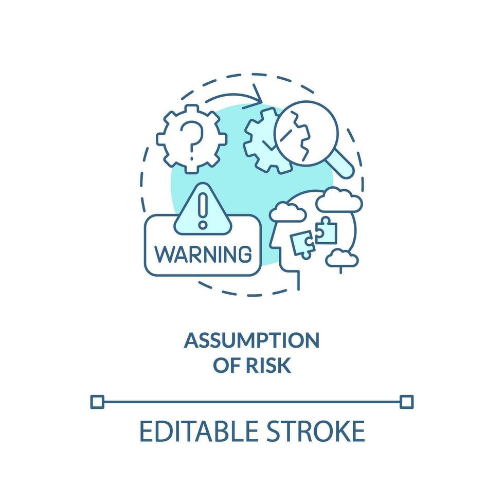 2D editable assumption of risk thin line icon concept, isolated vector, blue illustration representing product liability. vector