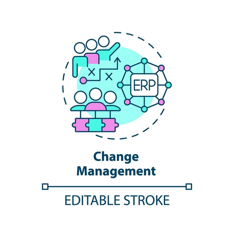 Editable change management icon concept, isolated vector, enterprise resource planning thin line illustration. vector