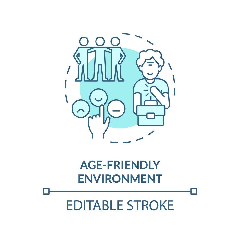 2D editable age friendly environment thin line icon concept, isolated vector, blue illustration representing unretirement. vector