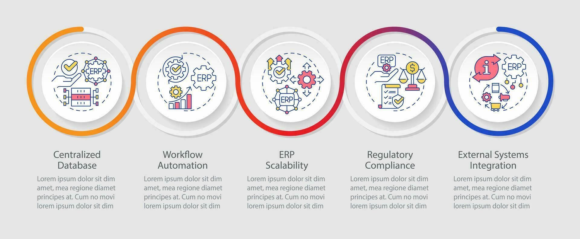 2D enterprise resource planning vector infographics template, data visualization with 5 steps, process timeline chart.
