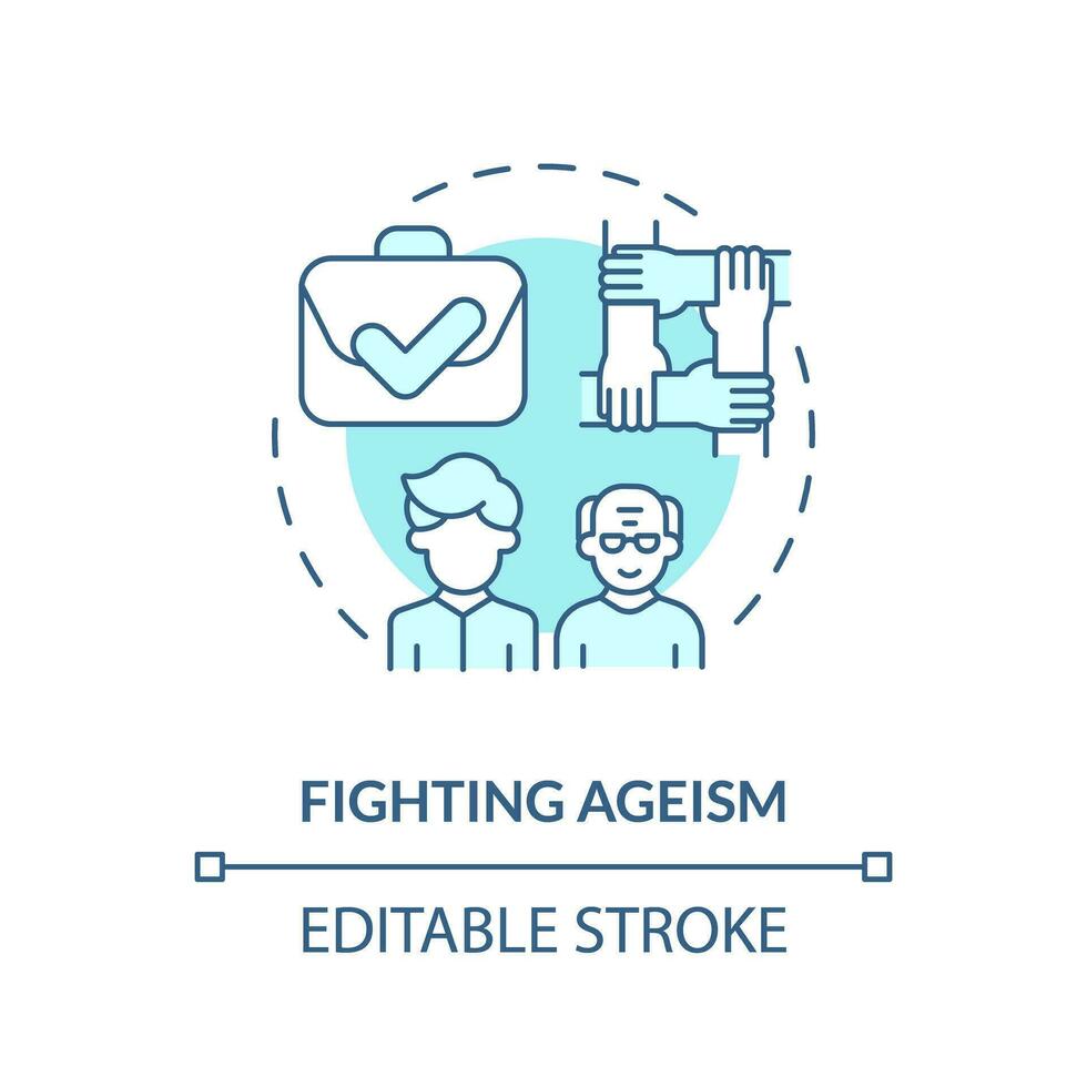 2D editable fighting ageism thin line icon concept, isolated vector, blue illustration representing unretirement. vector