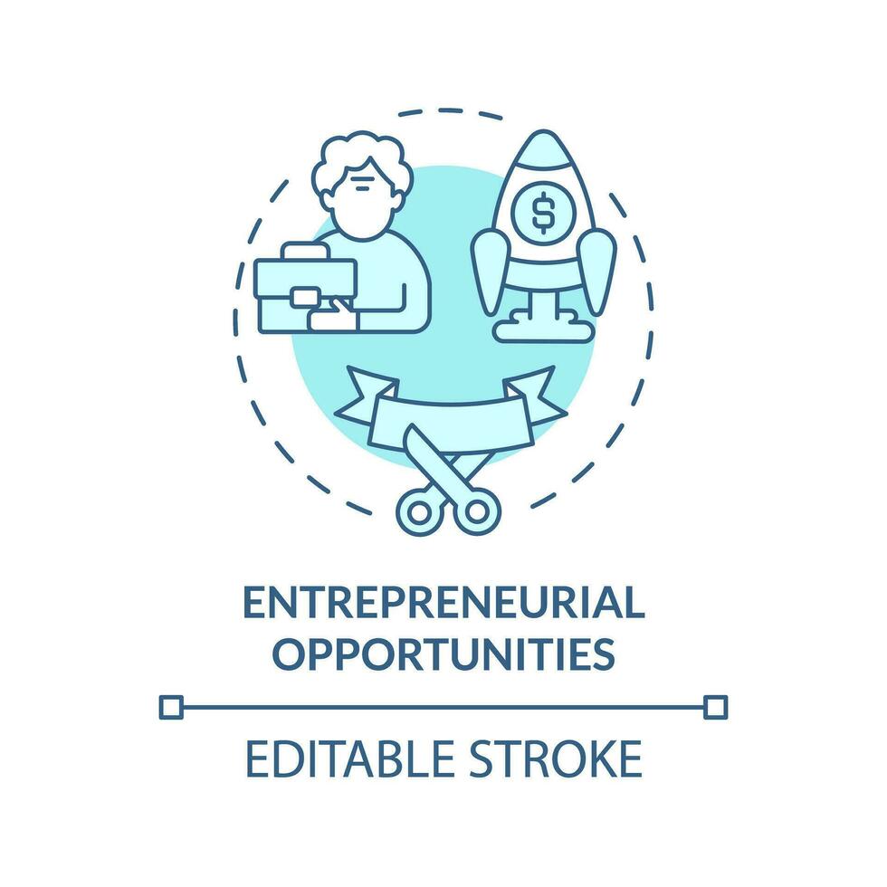 2D editable entrepreneurial opportunities thin line icon concept, isolated vector, blue illustration representing unretirement. vector