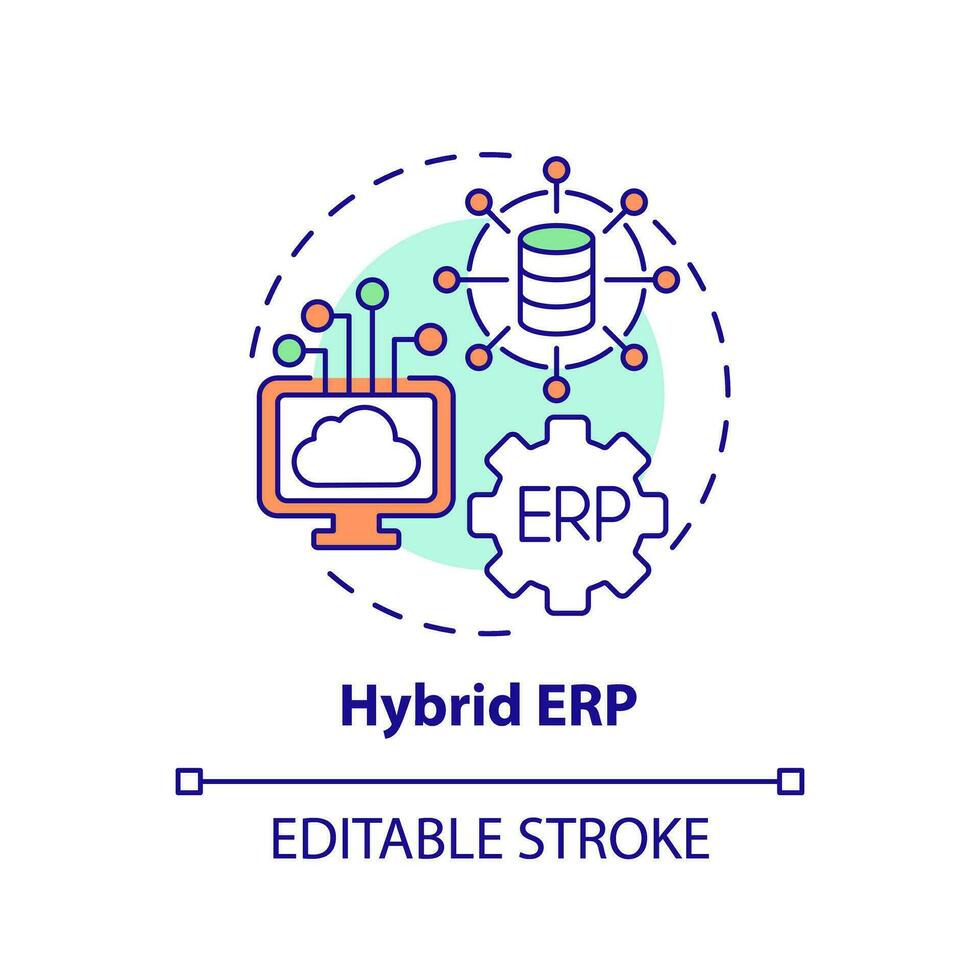 Editable hybrid ERP icon concept, isolated vector, enterprise resource planning thin line illustration. vector