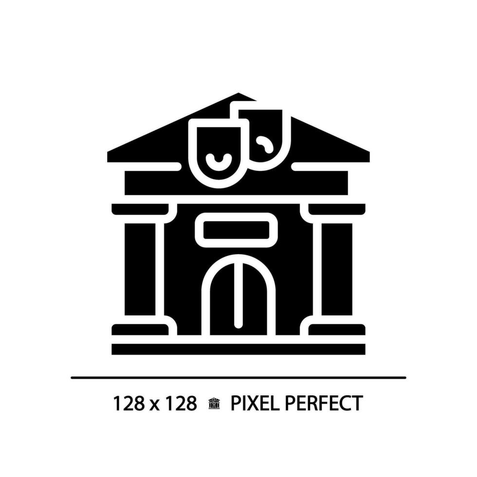 2D pixel perfect glyph style library icon, isolated vector, silhouette building illustration. vector