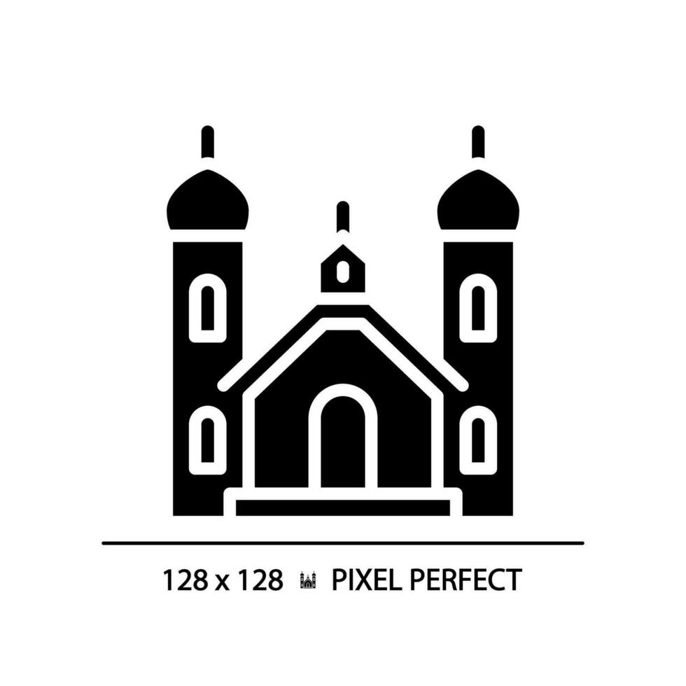 2D pixel perfect glyph style religious building icon, isolated vector, silhouette illustration. vector