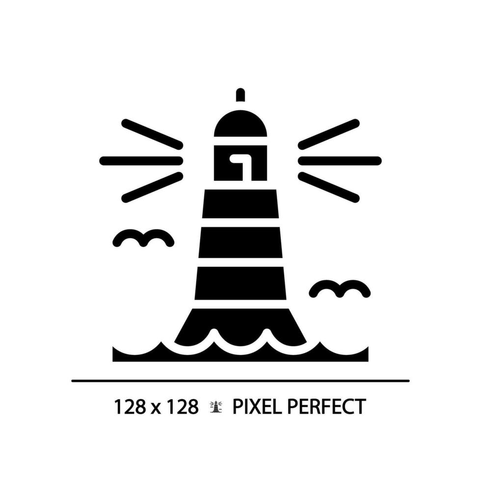 2D pixel perfect glyph style lighthouse icon, isolated vector, silhouette building illustration. vector