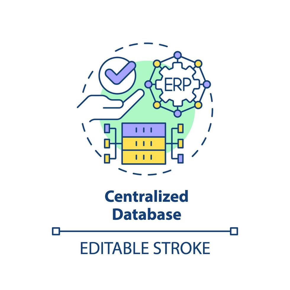 Editable centralized database icon concept, isolated vector, enterprise resource planning thin line illustration. vector