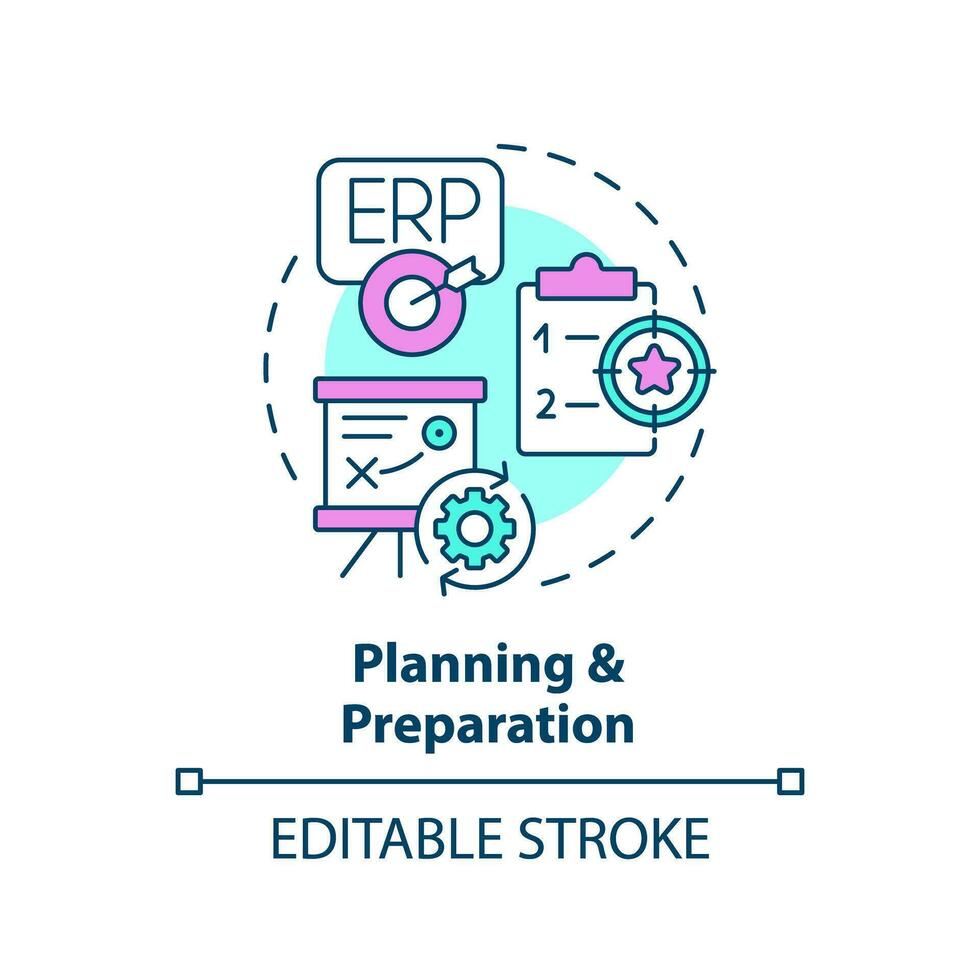 Editable planning and preparation icon concept, isolated vector, enterprise resource planning thin line illustration. vector