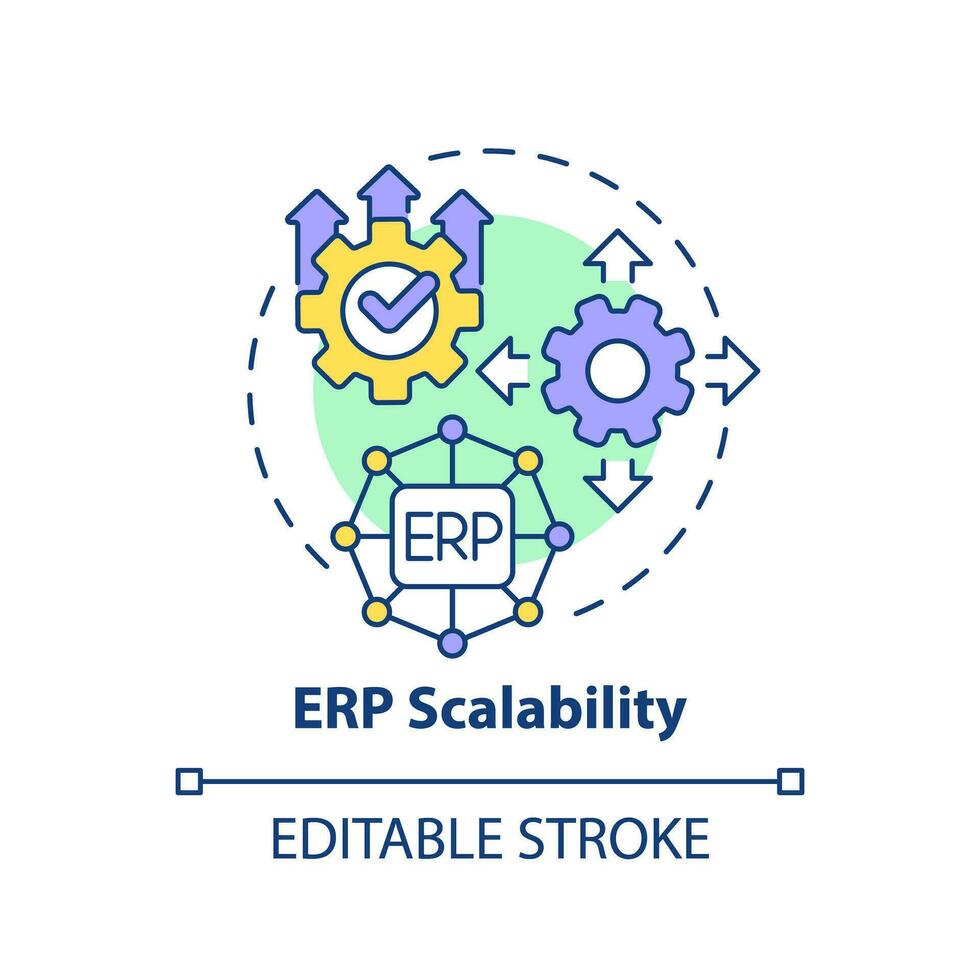 Editable ERP scalability icon concept, isolated vector, enterprise resource planning thin line illustration. vector