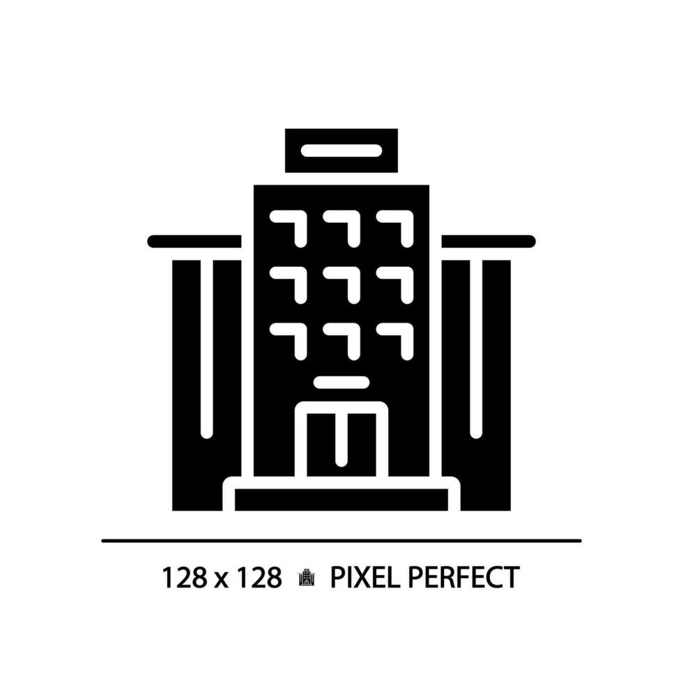 2D pixel perfect glyph style apartment icon, isolated vector, silhouette building illustration. vector
