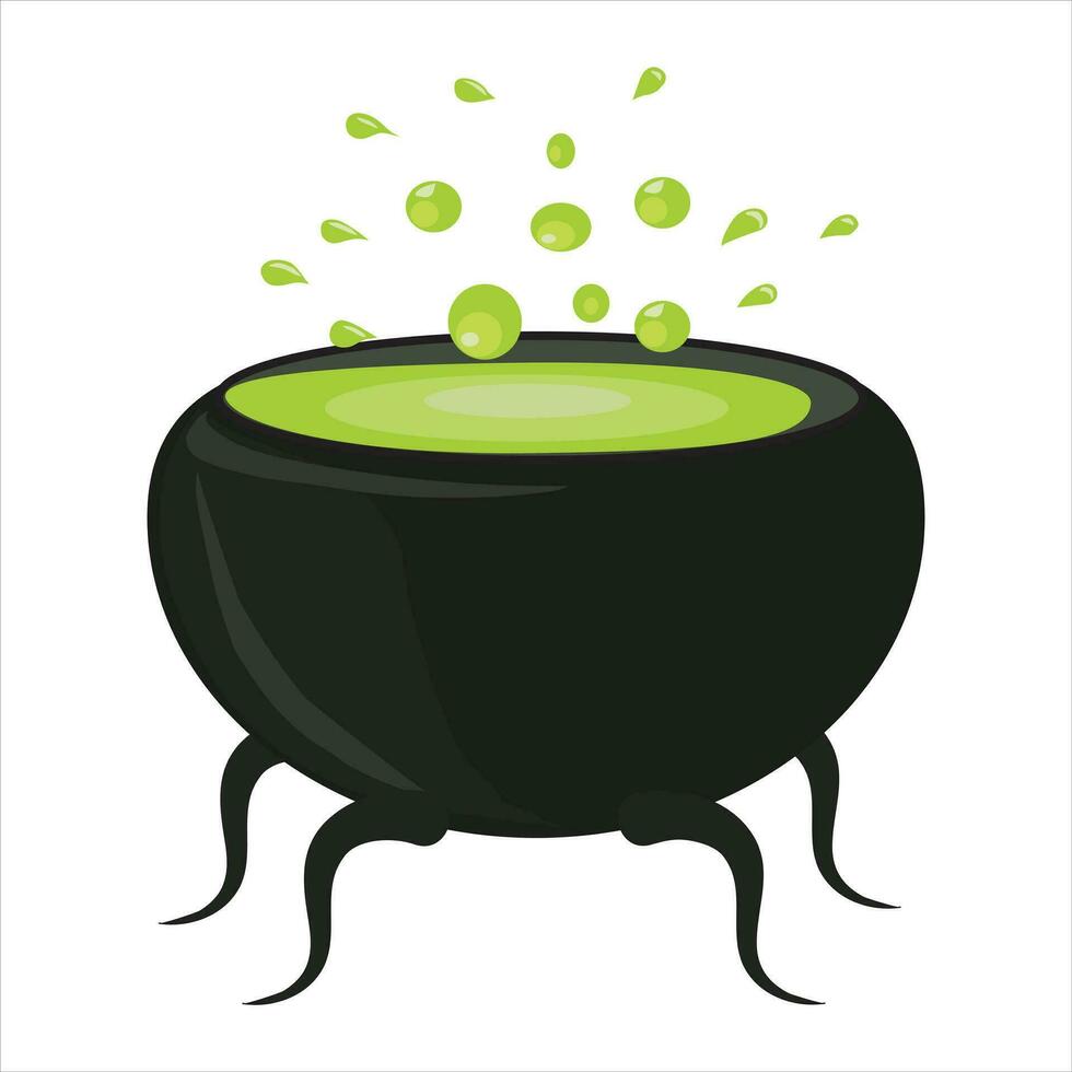 Halloween magic cauldron with green potion and boiling magic drink .Vector illustration isolated on white background. vector