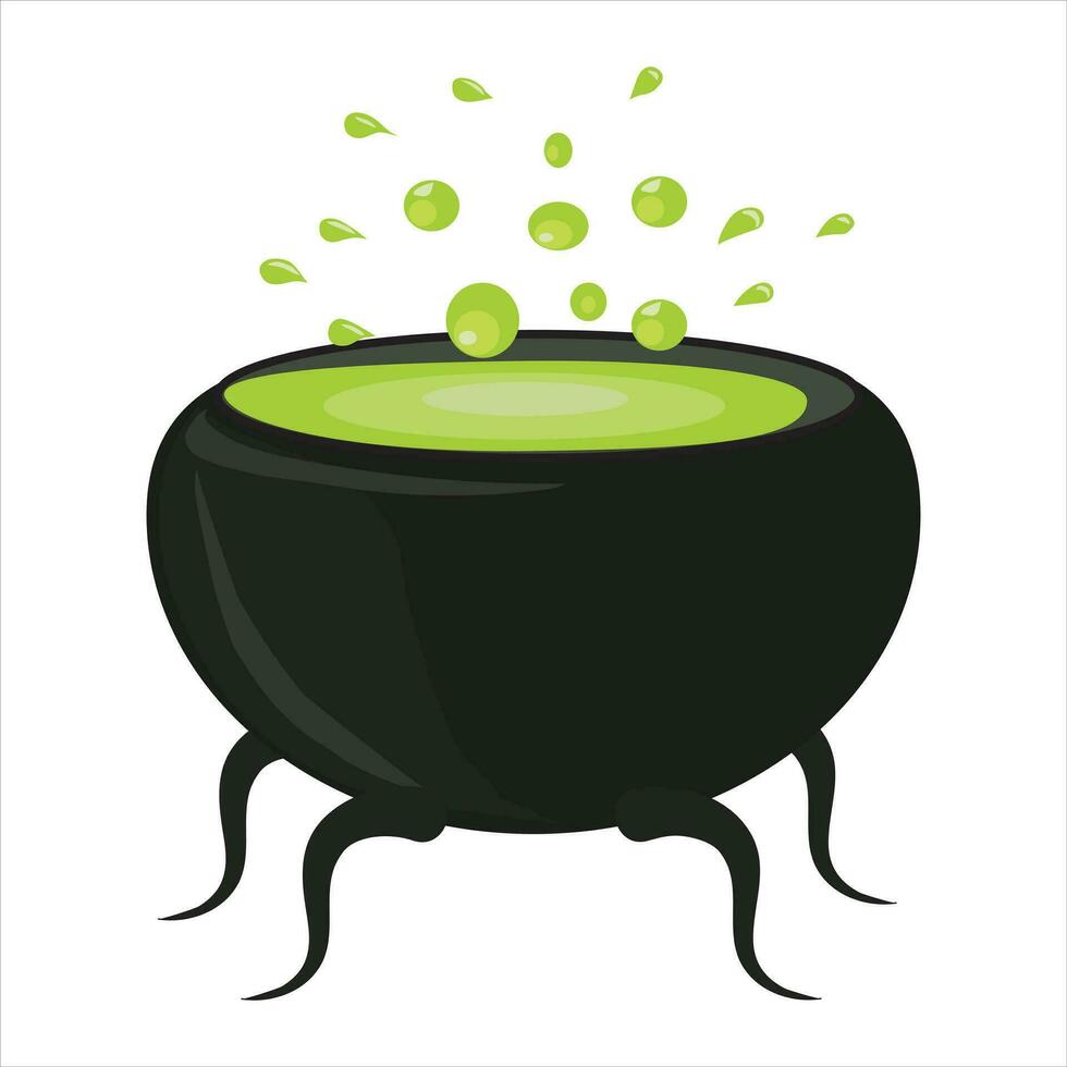 Víspera de Todos los Santos magia caldera con verde poción y hirviendo magia bebida .vector ilustración aislado en blanco antecedentes. vector