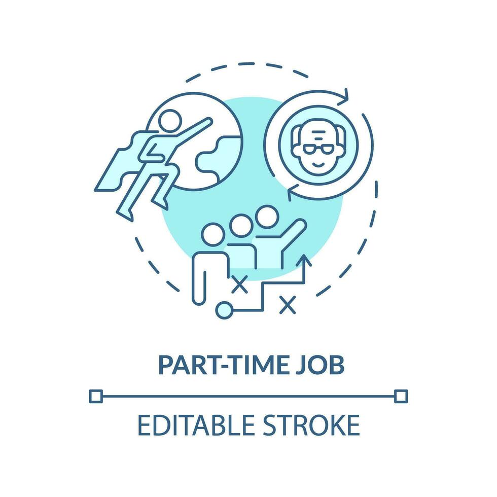 2D editable part-time job thin line icon concept, isolated vector, blue illustration representing unretirement. vector