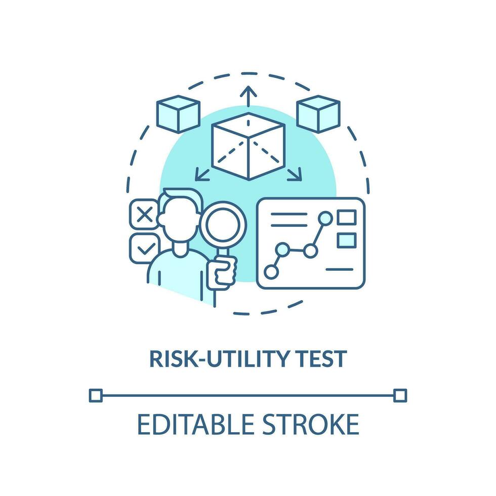 2d editable riesgo-utilidad prueba Delgado línea icono concepto, aislado vector, azul ilustración representando producto responsabilidad. vector
