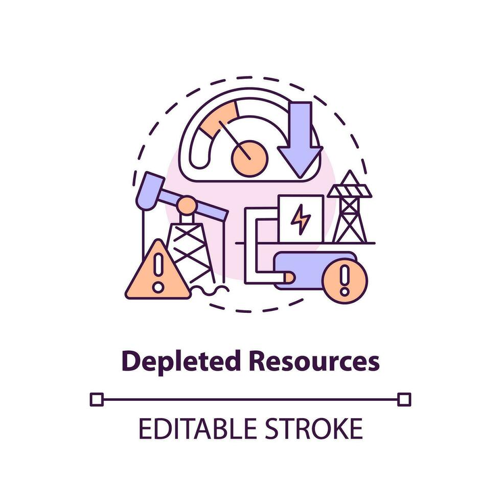 Editable depleted resources concept, isolated vector, thin line icon representing carbon border adjustment. vector
