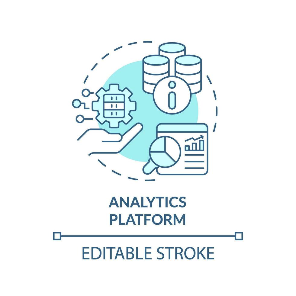 editable analítica plataforma concepto azul Delgado línea icono, aislado vector representando datos democratización.