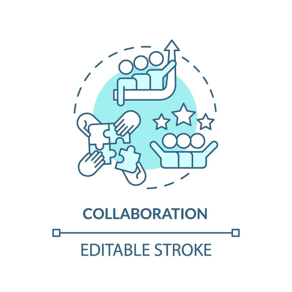 Editable collaboration concept blue thin line icon, isolated vector representing data democratization.