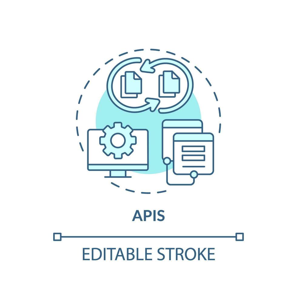 Editable APIs concept blue thin line icon, isolated vector representing data democratization.