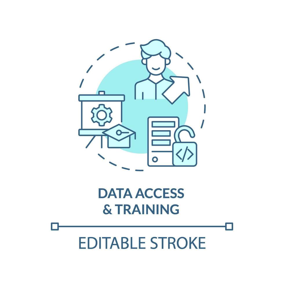 Editable data access and training concept blue thin line icon, isolated vector representing data democratization.