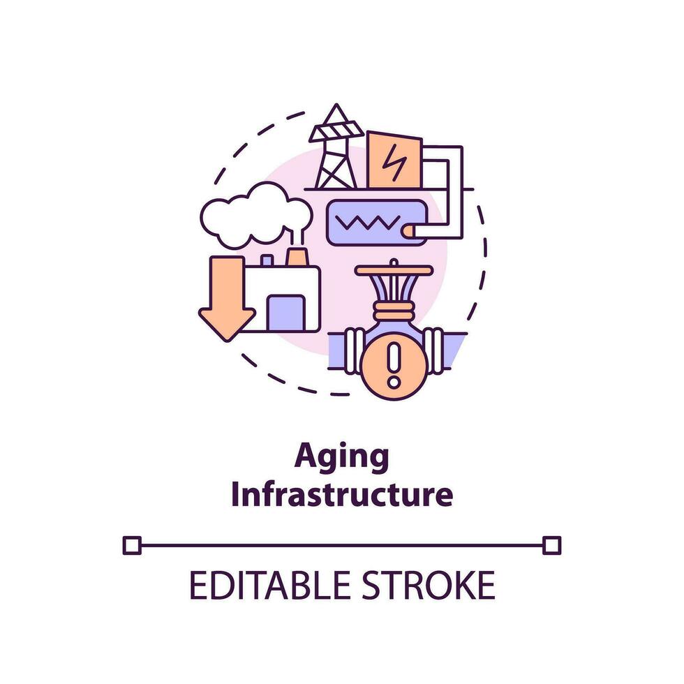 Editable aging infrastructure concept, isolated vector, thin line icon representing carbon border adjustment. vector