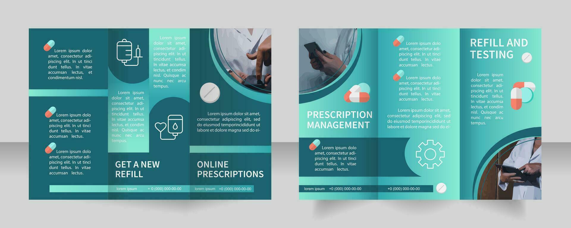 Electronic prescriptions trifold brochure template with photo. Internet pharmacy. Z fold leaflet set with copy space for text. Editable 3 panel flyers vector