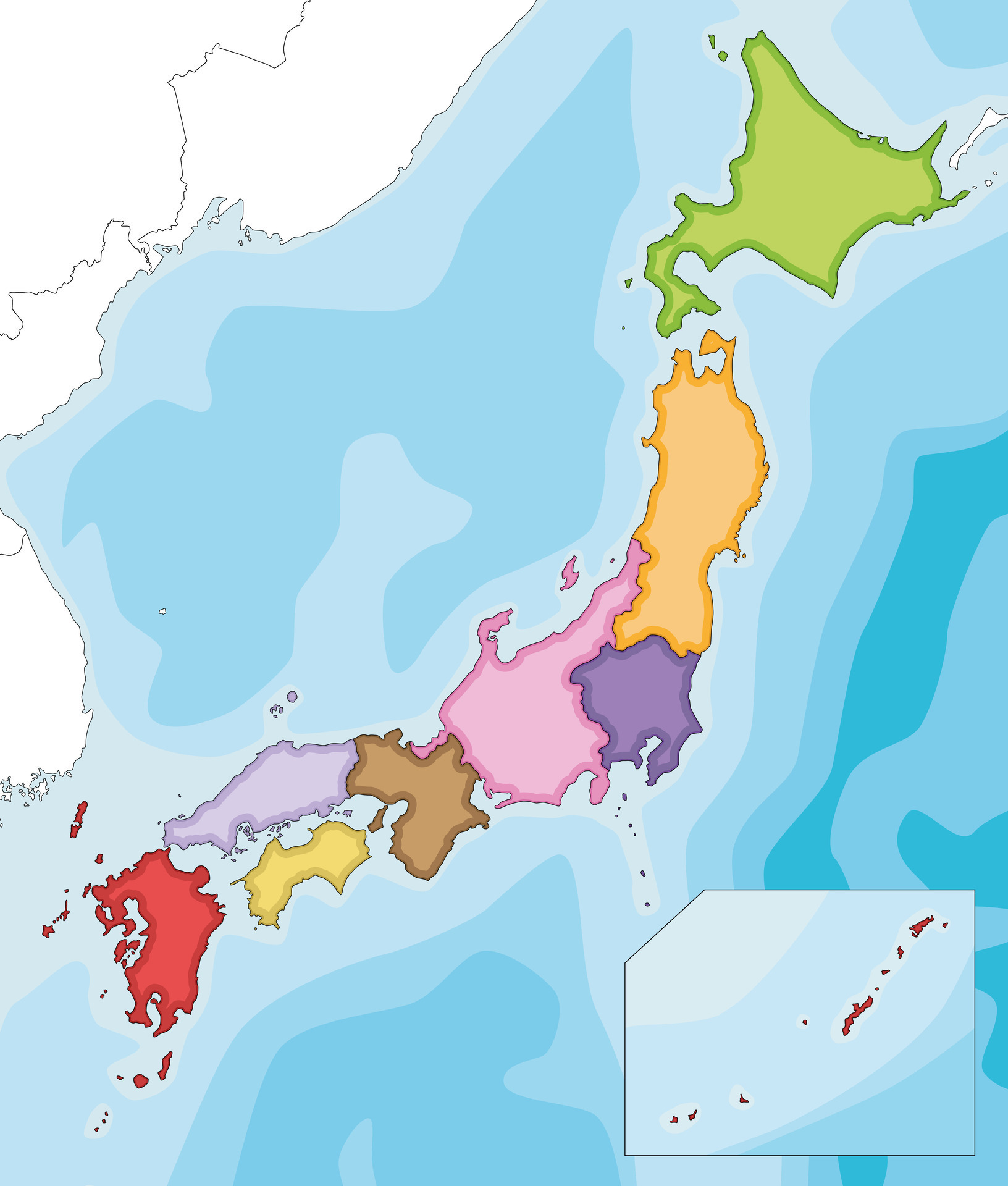 Vector Illustrated Blank Map Of Japan With Regions And Administrative Illustrated Blank Map Of Japan With Regions And Administrative Divisions And Neighbouring Countries Editable And Clearly Labeled Layers Vector