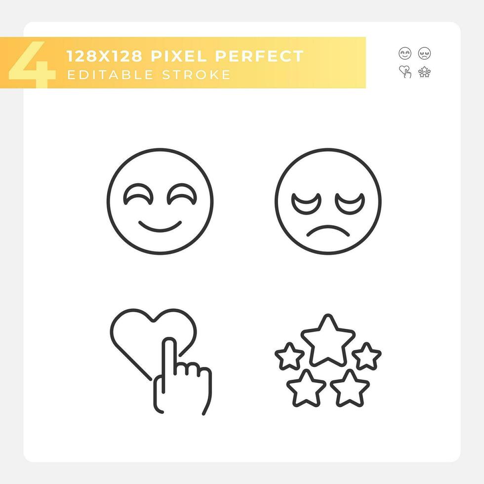 User feedback about service pixel perfect linear icons set. Reactions and evaluation of business. Customizable thin line symbols. Isolated vector outline illustrations. Editable stroke