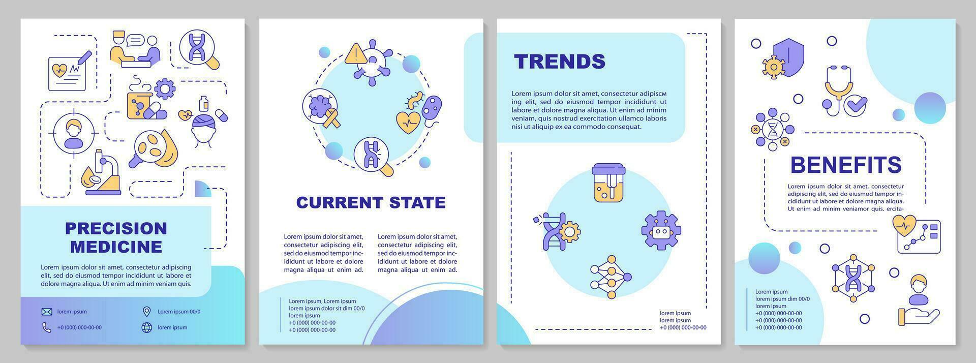 Precision medicine mint brochure template. Genes studying. Leaflet design with linear icons. Editable 4 vector layouts for presentation, annual reports